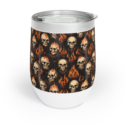 SKULL FIRE AND FLAMES Wine Tumbler - Bone Burning Inferno Skeleton Wine Cooler