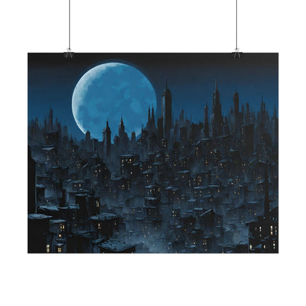 DARK CITY OF THE NIGHT MOON Poster - Gothic Lunar Moonlight Skyline Wall Art