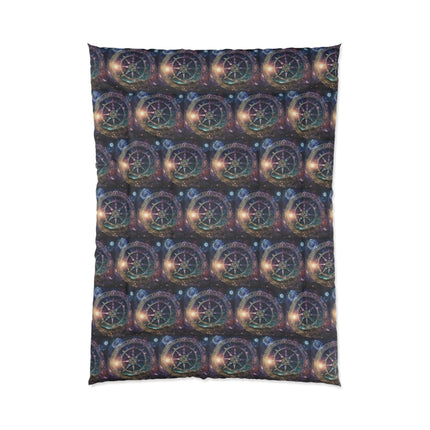 Shining Astrological Star Comforter, Wiccan Moon and Galaxy Lunar Wheel Blanket, Night Starry Sky Space Bed Cover, Astronomy Lovers Gift