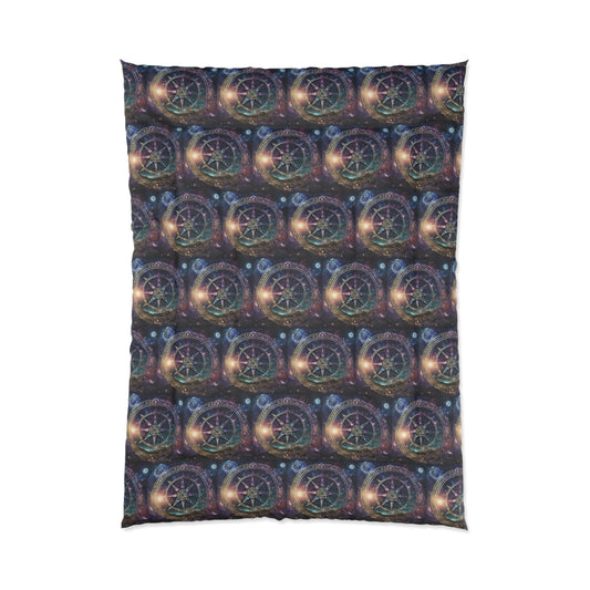 Shining Astrological Star Comforter, Wiccan Moon and Galaxy Lunar Wheel Blanket, Night Starry Sky Space Bed Cover, Astronomy Lovers Gift