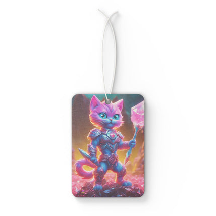 Neon Pink Fur Warrior Cat Car Air Freshener, Crystal Gem Field Feline Scented Gift, Armored Cosmic Furry Cosmic Kitten Truck Auto Accessory
