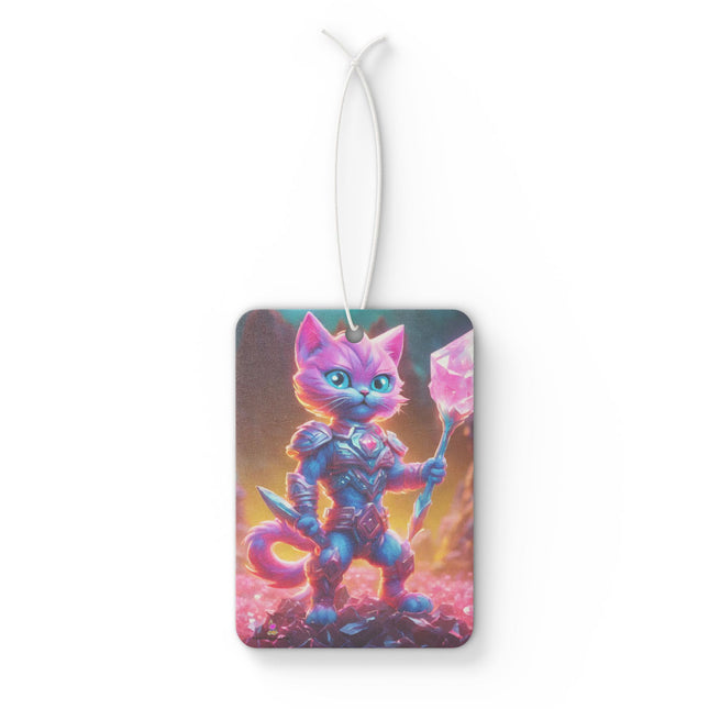 Neon Pink Fur Warrior Cat Car Air Freshener, Crystal Gem Field Feline Scented Gift, Armored Cosmic Furry Cosmic Kitten Truck Auto Accessory