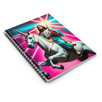 Neon Jesus Christ Unicorn Notebook | Christian Fun Mythical Horse School Notepad | Personal Homework College Student Spiral Note Paper Gift