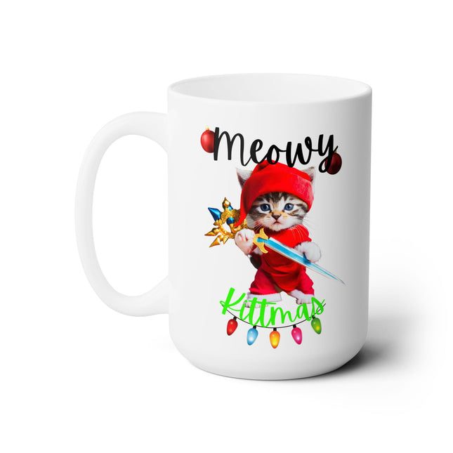 Kitten Christmas Mug, Cat Warrior Coffee Cup, Cute Cat Lover Holiday Season Ceramic Mug 15oz