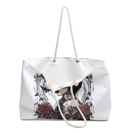 Gothic Rose Fantasy Girl Travel Gift Bag, Butterfly Flowered Spiderweb Dark Maiden Weekend Bag, Mystical Tattoo Beauty Tote