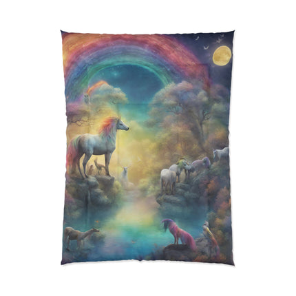 Mystical Moonlight Horse Rainbow Girls Bedroom Twin Comforter, Girls Christmas Gift, Fantasy Dreams Toddler Childrens Bed Blanket