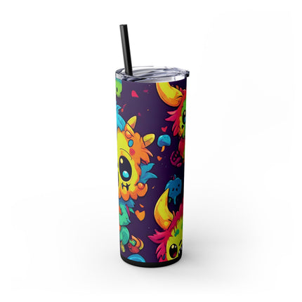 Kids Little Monster Skinny Tumbler | Colorful Funny Zombie Childs Insulated Cup | Furry Mutant Fun School Lunch Classroom Drink Traveler