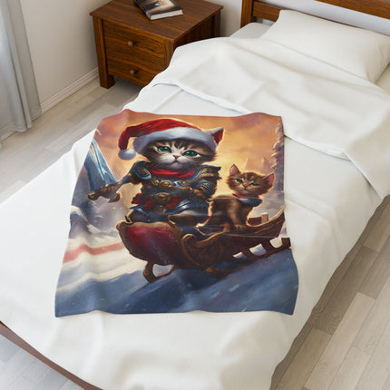 Christmas Blankets Kids Adults Blankets Velveteen Plush Blanket Cat Lovers Christmas Gift Santa Warrior Kitten Holiday Gift Cat Holiday Gift