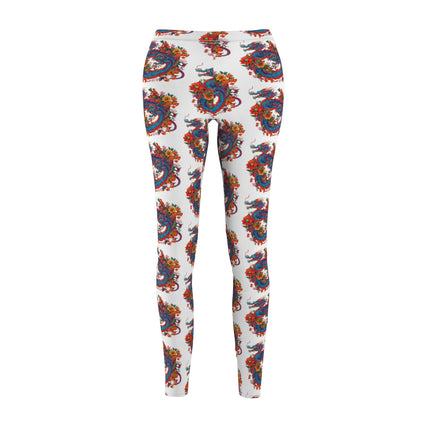 Flower Dragon Skinny Leggings, Floral Chinese Serpent Lounge Tights, Elastic Exercise Jogging Pattern Yoga Pants