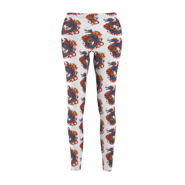 Flower Dragon Skinny Leggings, Floral Chinese Serpent Lounge Tights, Elastic Exercise Jogging Pattern Yoga Pants