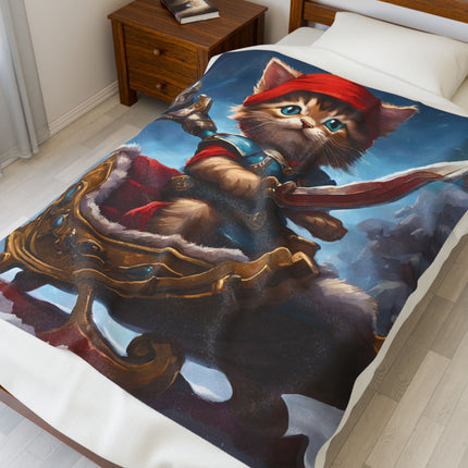Christmas Blankets Kids Adults Blankets Velveteen Plush Blanket Cat Lovers Christmas Gift Santa Warrior Kitten Holiday Gift Cat Holiday Gift