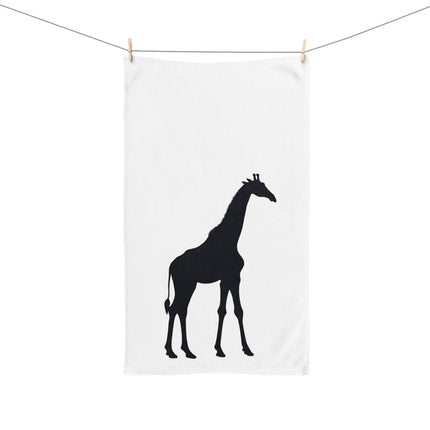 Giraffe Hand Towel | Black Outline Silhouette Animal Decor | Bathroom Accent Drying Cloth | Spring & Summer Shadow Savana Polyester Gift