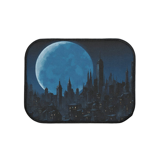 Car Decor | Dark City Of The Night Car Mat | Blue Moon Darkness Auto Floor Carpet | Gothic Lunar Moonlight Skyline | Car Lovers Gift