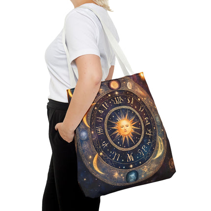Moon Phases Tote Bag | Lunar Cycle Astronomy Wiccan Grocery Bag | Solstice Home Office Laptop Carrier | Solar System Travel Overnight Gift