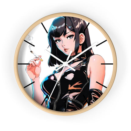 LEATHER CLAD SMOKER Wall Clock - Retro Spy Cartoon Pin-Up Decor