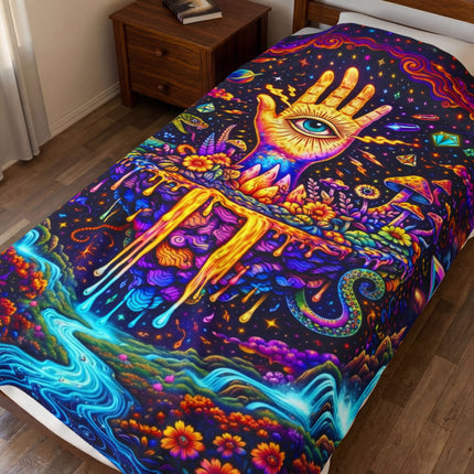 PSYCHEDELIC MIND'S EYE PALM Trippy Waterfalls Blanket