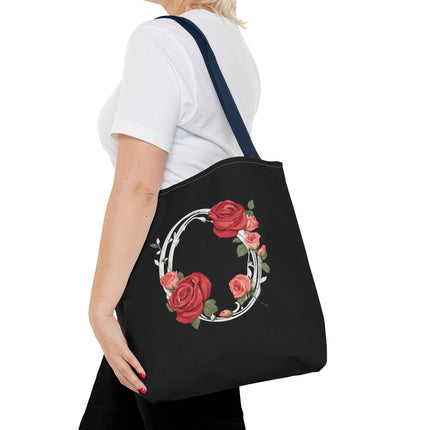 Custom Letter Personalized Tote | Rose Flowered Grocery Travel Bag | Floral Print Roses Office Laptop & Books or Exercise Overnight Carrier