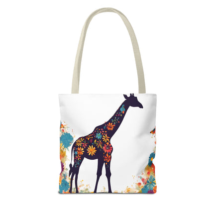 Giraffe Lovers Tote | Floral Safari Animal Grocery Bag | African Savanna Office Travel Carrier | Flower Collage Forest Cotton Traveler