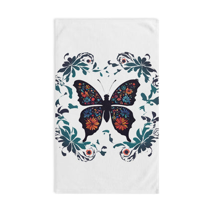 Floral Butterfly Hand Towel | Flower Pattern Flying Insect Decor | Bathroom Accent Drying Cloth | Spring & Summer Flutter Fly Polyester Gift
