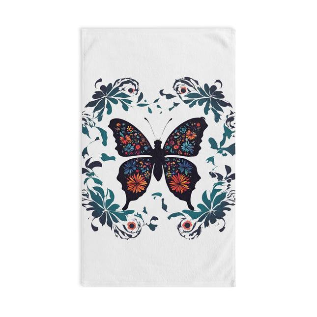 Floral Butterfly Hand Towel | Flower Pattern Flying Insect Decor | Bathroom Accent Drying Cloth | Spring & Summer Flutter Fly Polyester Gift
