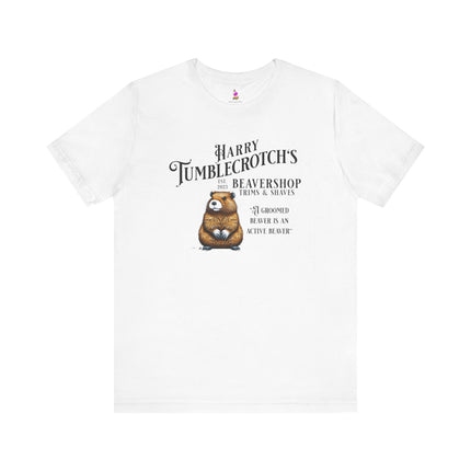 HARRY TUMBLECROTCH'S BEAVERSHOP T-Shirt - Funny Barbershop Parody Adult Humor Tee
