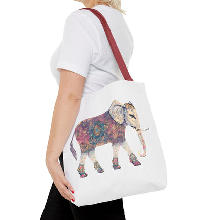Elephant Lovers Tote | Majestic Color Pattern Custom Grocery Bag | Animal Gift Office Travel Carrier | Wild Woodland Business Traveler