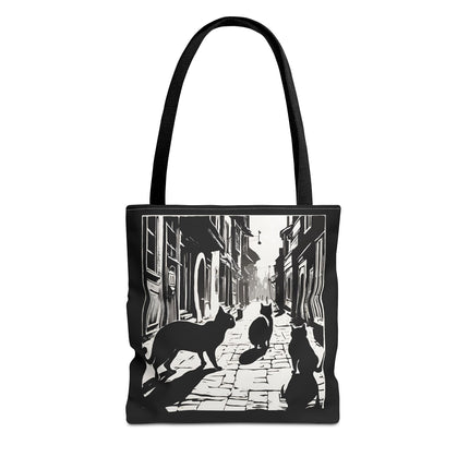 Cat Tote Bag | Town Cats Grocery Bag | Shadow Cat Alley Felines Travel Bag | Daily Office Cat Lovers Traveler Tote