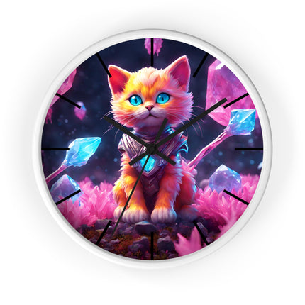 COSMIC CRYSTAL GUARDIAN CAT Wall Clock - Fantasy Feline Galaxy Decor