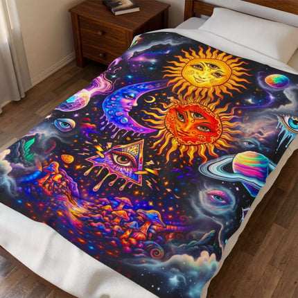MINDFUL EYES OF THE SUNS AND MOON Psychedelic Blanket