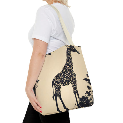 Giraffe Lovers Tote | Floral Safari Animal Grocery Bag | African Savanna Office Travel Carrier | Grassland Wood Forest Cotton Traveler