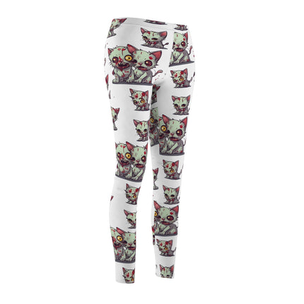 Cat Zombie Casual Leggings | Undead Brain Kittens Elastic Bottoms | Kitty Wear Tight Green Bloody Feline Womens Pants | Zombie Lover Wear