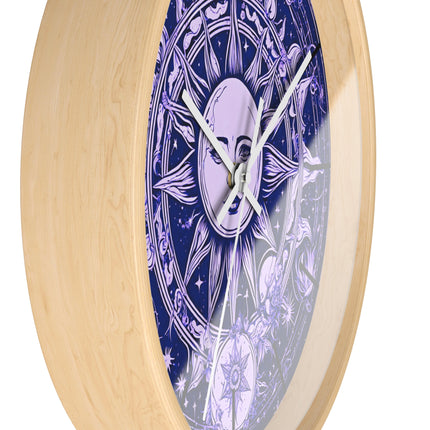 Amethyst Sun Wall Art Clock | Celestial Solstice Astronomy Wiccan Hanging | Moon & Constellations Home Office Solar System Pagan Decor Gift