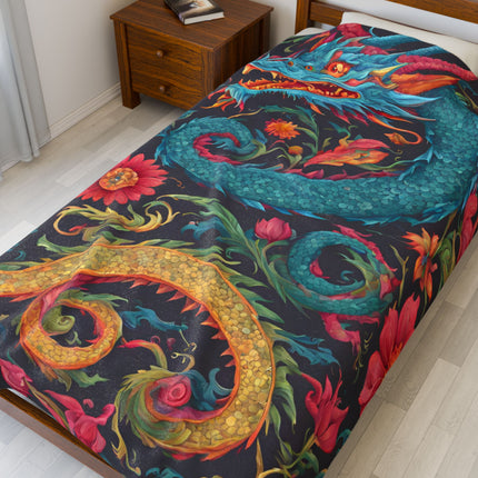 FLORAL JAPANESE DRAGON Blanket