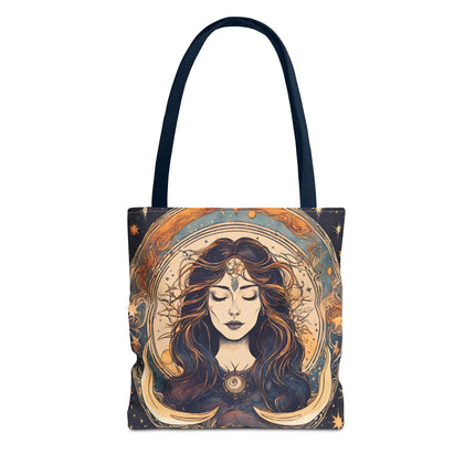Sun & Moon Goddess Tote | Lunar Stars and Space Astronomy Grocery Bag | Wiccan Dreams Office Laptop Book Carrier | Solar System Travel Gift