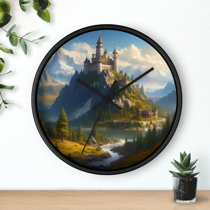 MEDIEVAL CASTLE FALLS Wall Clock - Waterfall Fantasy Landscape Decor