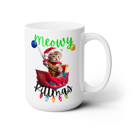 Kitten Christmas Mug, Cat Warrior Coffee Cup, Cute Cat Lover Holiday Season Ceramic Mug 15oz
