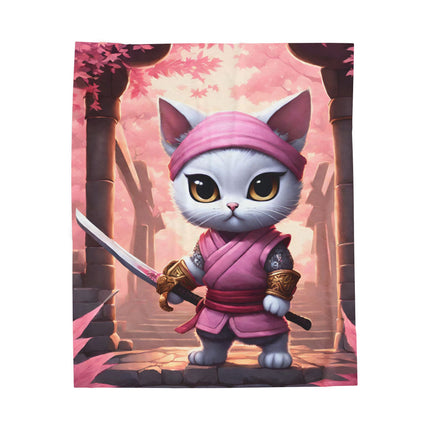 WHITE SAMURAI WARRIOR CAT Blanket - Pink Japanese Maple Tree Girls Kitty Cover