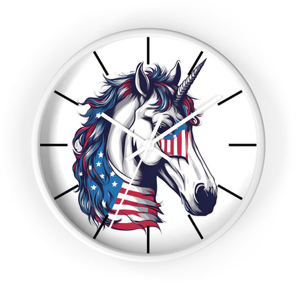 PATRIOTIC UNICORN Wall Clock - American Freedom Fantasy Horse Decor
