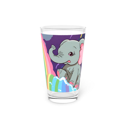 Child's Drinking Glass, Elephant Rainbow Waterfall Cup, Flowing Color Rainfall Toddler Pint Drinkware, Cartoon Style Kids Dinnerware