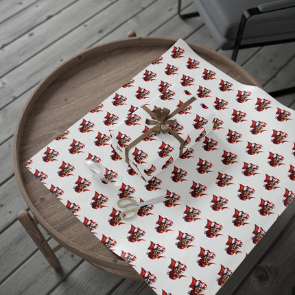 Christmas Wrapping Paper, WHITE, Dragon Gift Wrap, Red Holiday Paper, Flying Dragon Presents, Holiday Gift Wrap Roll