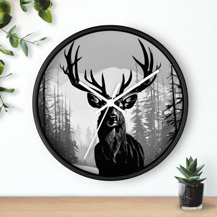 BIG BUCK HUNTER Wall Clock - Snowy Mountain Deer Hunting Decor