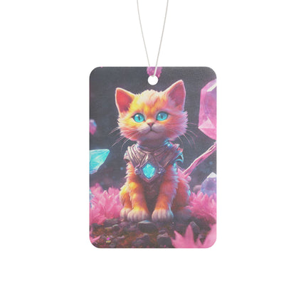 Bright Orange Fur Warrior Cat Car Air Freshener, Crystal Gem Cavern Feline Scented Gift, Armored Cosmic Furry Kitten Truck Auto Accessory