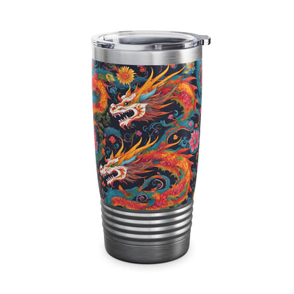 Dragon Tumbler | Japanese Flower Pattern Drink Companion | Floral Japan Insulated Travel Mug | Exercise Office College Road Trip Coffee Gift