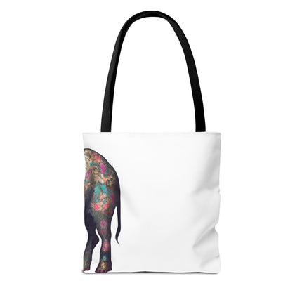 Elephant Gift Tote | Majestic Flower Pattern Grocery Bag | Animal Lovers Office Travel Carrier | Jungle Kingdom Endangered Cotton Traveler