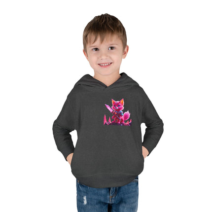 Neon Crystal Fox Toddler Girls Hoodie, Hot Pink Centaurian Cosmic Guardian Sweatshirt, Two Sided 2T 4T 5-6T Long Sleeve Hood