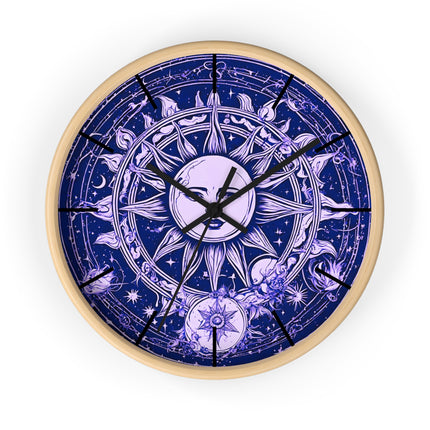 Amethyst Sun Wall Art Clock | Celestial Solstice Astronomy Wiccan Hanging | Moon & Constellations Home Office Solar System Pagan Decor Gift