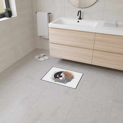 Moon Goddess Heavy Duty Floor Mat | Lunar Stars, Space Astronomy Lovers Gift | Astrology Woman Night Sky Flowing Hair Entry & Bathroom Decor