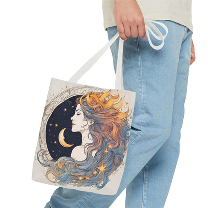 Moon Goddess Tote | Lunar Stars & Space Astronomy Grocery Bag | Laptop Book Carrier | Home Office Solar System Travel Overnight Gift