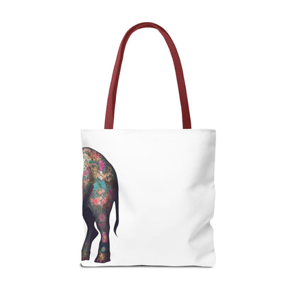 Elephant Gift Tote | Majestic Flower Pattern Grocery Bag | Animal Lovers Office Travel Carrier | Jungle Kingdom Endangered Cotton Traveler