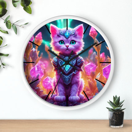 COSMIC CRYSTAL CAT GUARDIAN Wall Clock - Neon Fantasy Cave Decor